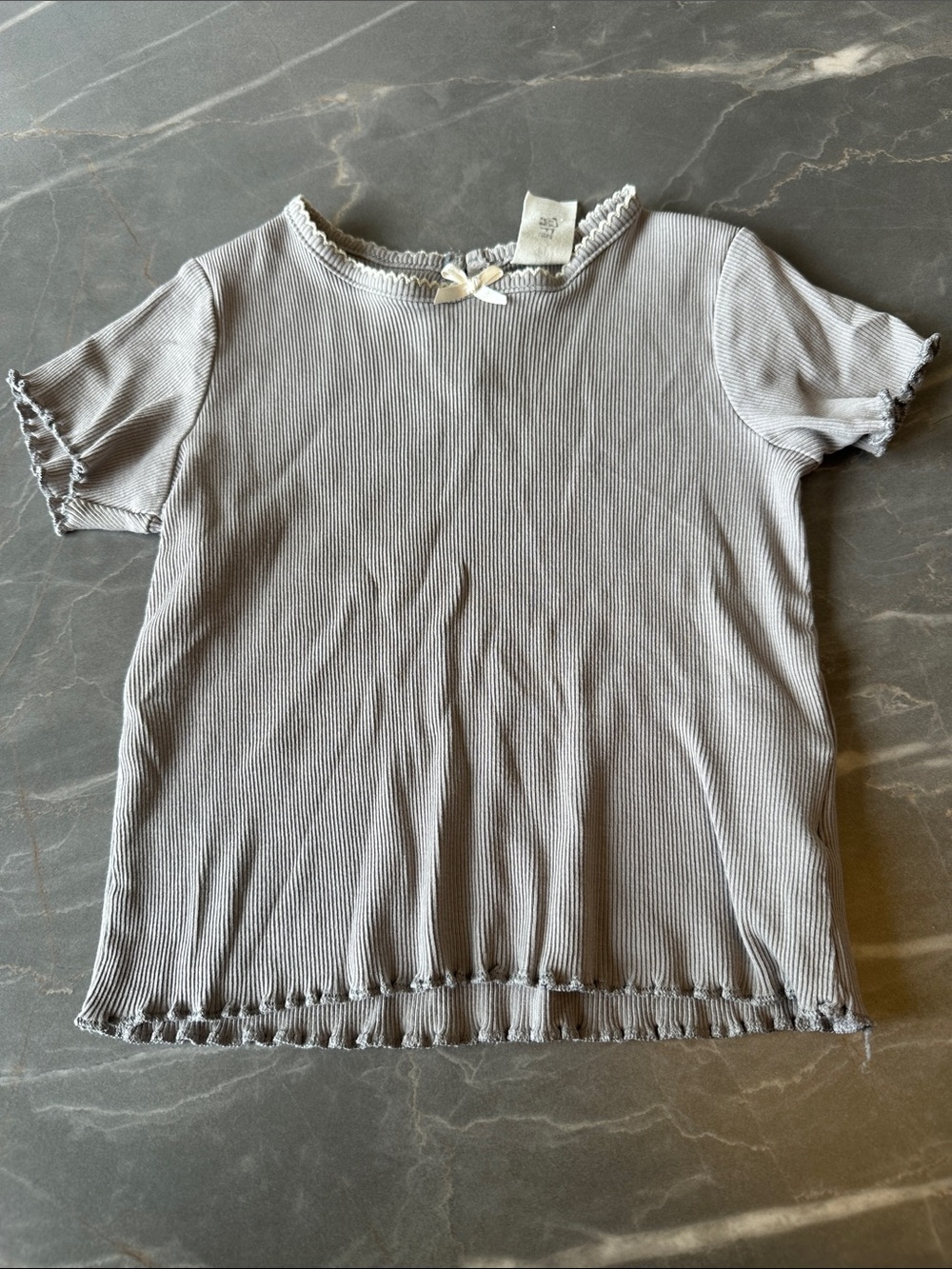 H&M Light Gray Ribbed Short Sleeve Lace-Trim Tee